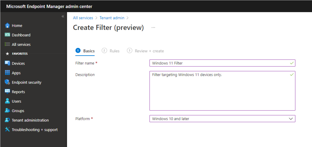Creating the Windows 11 filter